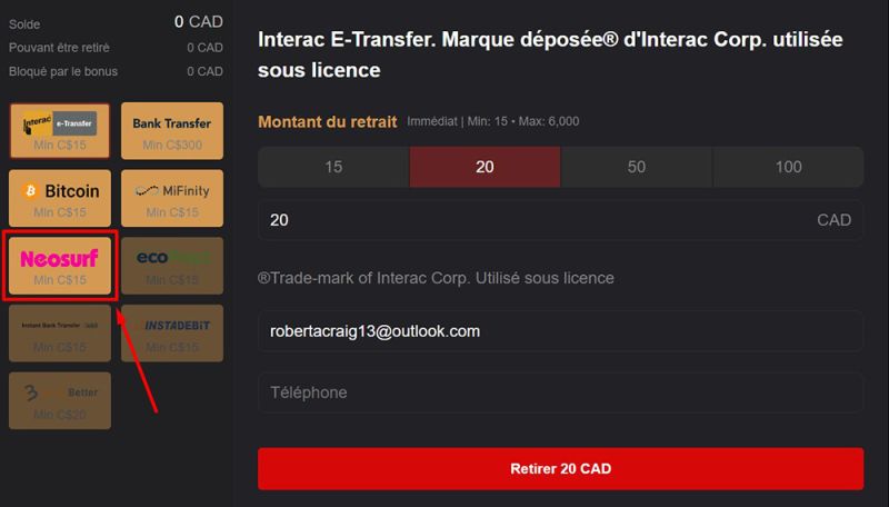 Choix réduit de méthodes de paiement disponibles.