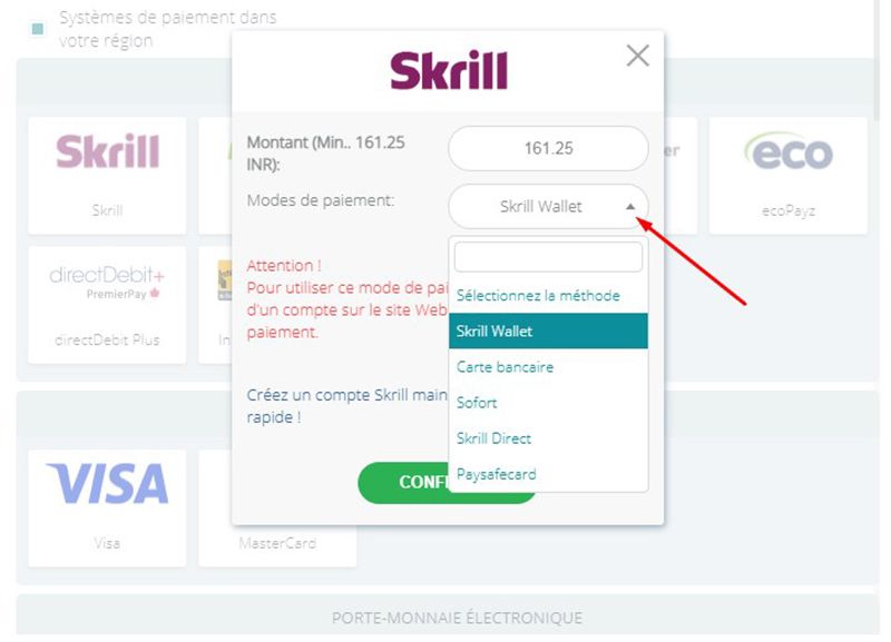 Choisissez un portefeuille à partir du menu déroulant