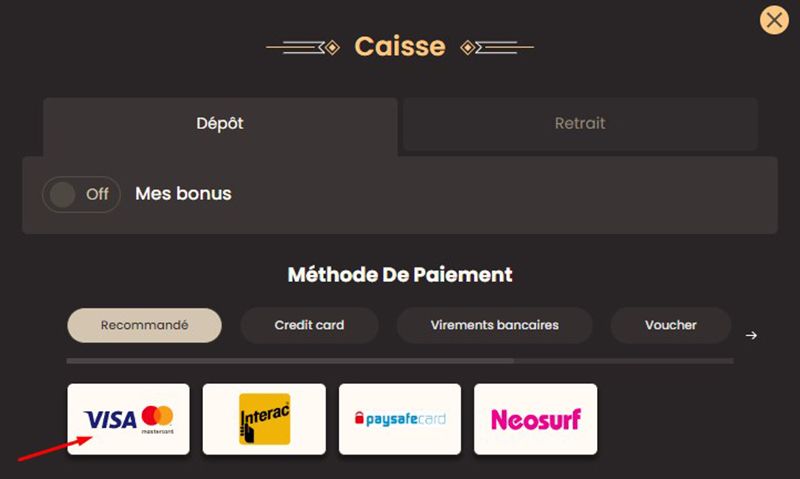 Dépôt avec Visa Étape 4