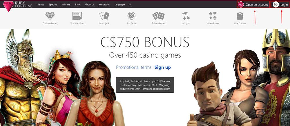 Log in to a casino