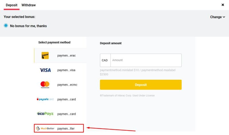 MuchBetter payment type