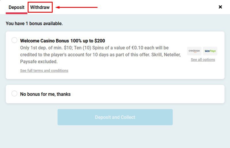 ‘Withdraw’ option