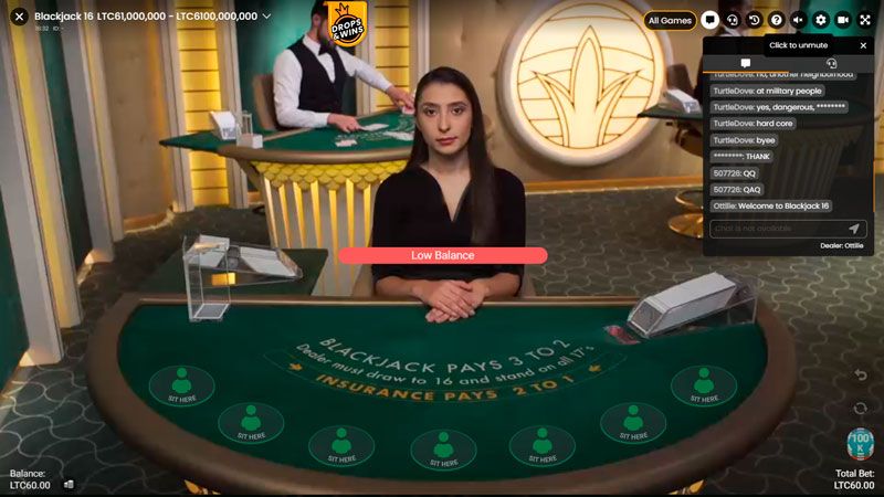 The primary gaming area for live dealer blackjack